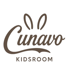 Logo van Cunavo Kidsroom met konijnenoren als grafisch element.