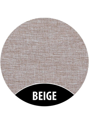Close-up van beige kleurstaal van de Monboxy Montessori speelbank op witte achtergrond – toont de natuurlijke textuur van het textiel.