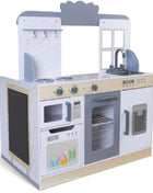 Gerardo’s Toys 2-in-1 eetcafé met zicht op de keukenzijde met oven, kookplaat en gootsteen.