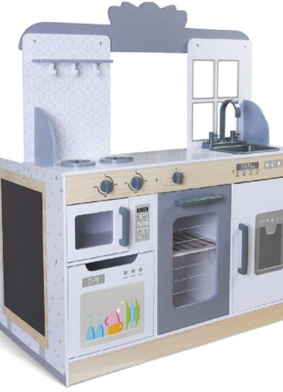 Gerardo’s Toys 2-in-1 eetcafé met zicht op de keukenzijde met oven, kookplaat en gootsteen.