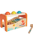 Gerardo’s Toys 2-in-1 Muzikale Hamerbank met drie gekleurde ballen, xylofoon en houten hamer.