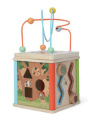Gerardo’s Toys Houten Activiteitenkubus met kralenbaan en zichtbare speelpanelen aan twee zijden.