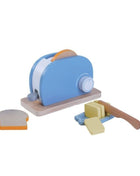 Gerardo’s Toys houten broodrooster met brood, mes, botervlootje en losse boterham.