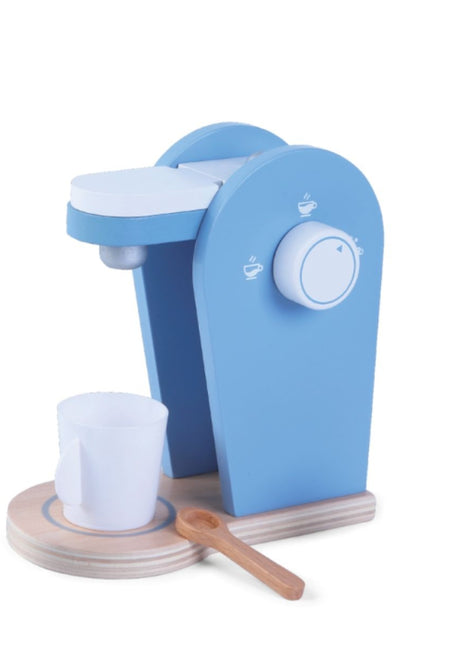 Gerardo’s Toys houten koffieset met koffiezetapparaat, kopje en lepel.