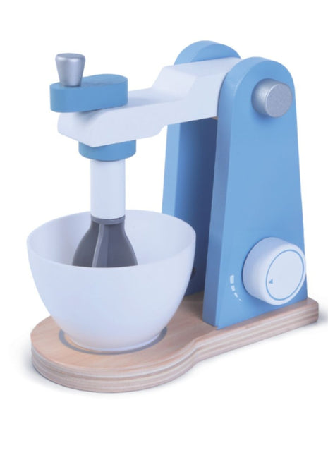 Gerardo’s Toys houten mixer met kom geplaatst op houten voet.