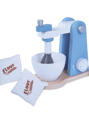 Gerardo’s Toys houten mixer met kom en twee bloemzakjes als accessoires.