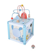 Gerardo’s Toys Houten Motoriekcentrum met kralenbaan en zichtbare vormopeningen op twee zijden.