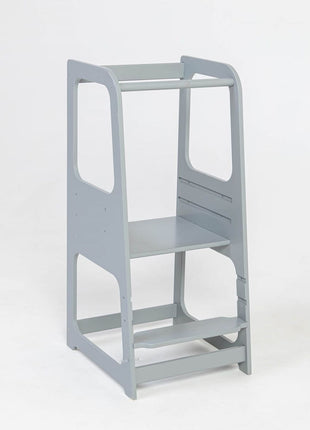 Keukenhulp Toren in grijze uitvoering in studio-opname, zijaanzicht.