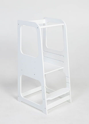 Keukenhulp Toren in witte uitvoering in studio-opname, zijaanzicht.