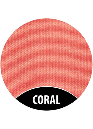 Close-up van de koraalkleurige stof van de Monboxy Montessori speelbank – kleurstaal op neutrale achtergrond.