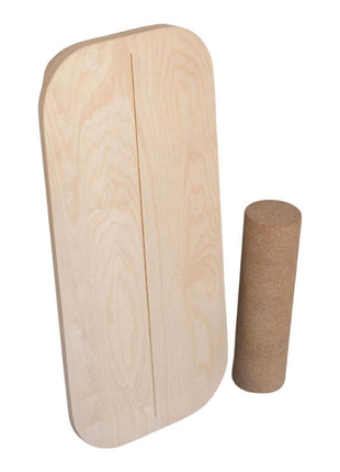 Rechthoekig Leg&Go balansbord van hout met losse kurkroller vrijstaand afgebeeld