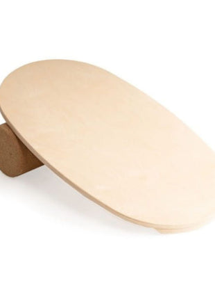 Rond Leg&Go balansbord van hout met kurkroller vrijstaand weergegeven