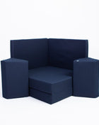 Marineblauwe Monboxy Montessori fauteuil voor ergonomisch kindcomfort.