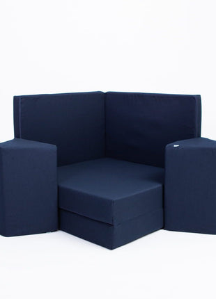 Marineblauwe Monboxy Montessori fauteuil voor ergonomisch kindcomfort.