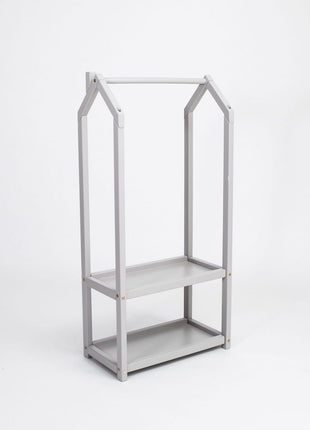 Montessori Huisvormig Kledingrek in grijze variant leeg weergegeven op witte achtergrond.