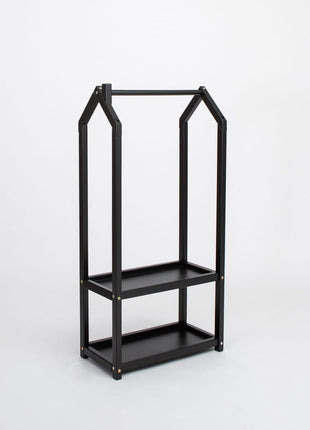 Montessori Huisvormig Kledingrek in zwarte variant leeg weergegeven op witte achtergrond.