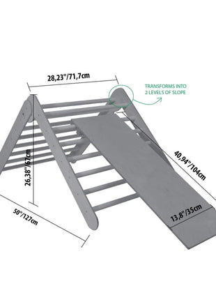 Technische afbeelding van Montessori Klimrek met Helling en afmetingen.
