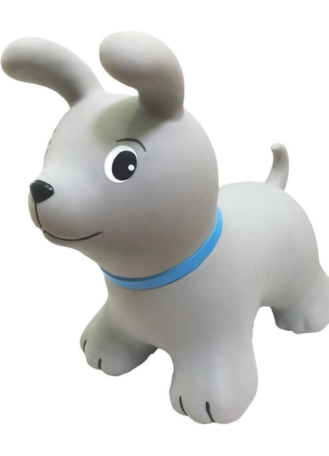 My First Jumpy grijze hond, springdier voor peuters en kleuters, veilig speelgoed voor binnen en buiten spelen.