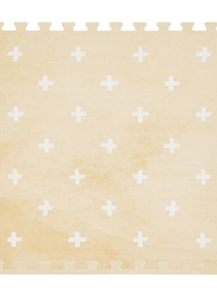 Enkele tegel van de OLYA KIDS Cross Sand speelmat met wit kruisjespatroon op beige ondergrond.