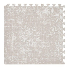 Enkele puzzeltegel van de OLYA KIDS Vintage Grijs speelmat met klassiek patroon.