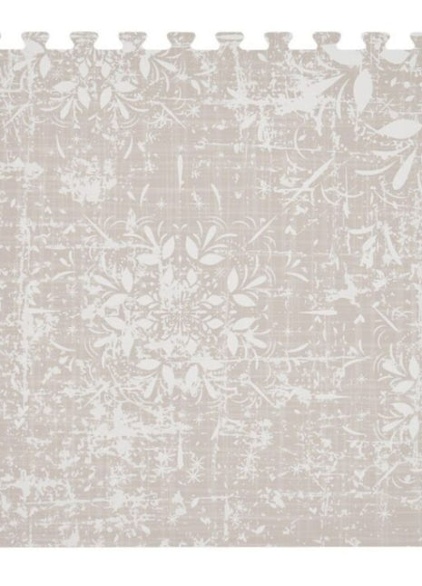 Enkele puzzeltegel van de OLYA KIDS Vintage Grijs speelmat met klassiek patroon.