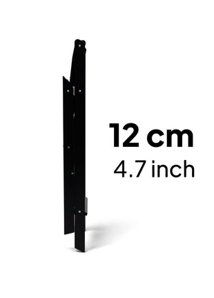 STEP'n'FOLD opvouwbare keukentoren zwart ingeklapt met dikte van 12 cm weergegeven