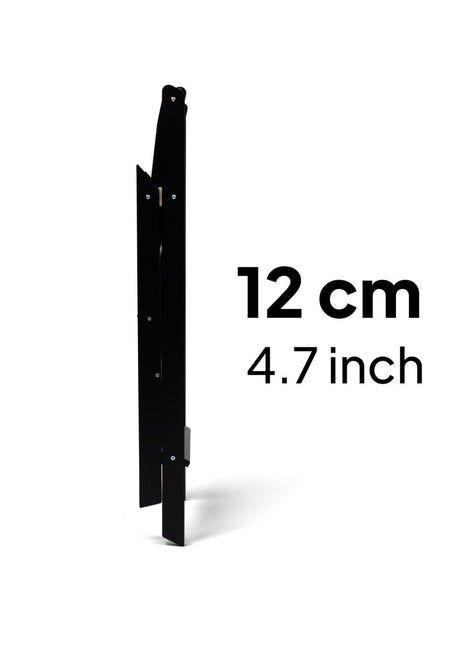 STEP'n'FOLD opvouwbare keukentoren zwart ingeklapt met dikte van 12 cm weergegeven