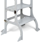 Detail van onderstel en steunpoten van de STEP'n'SIT® 2-in-1 keukentoren grijs