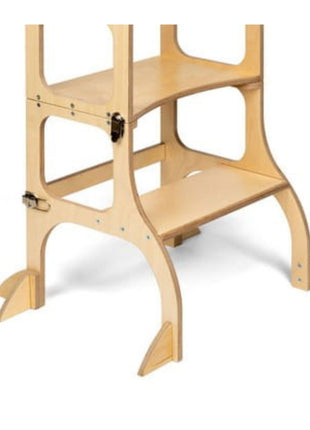 Detail van onderstel en steunpoten van de STEP'n'SIT® 2-in-1 keukentoren naturel met antislipvoeten