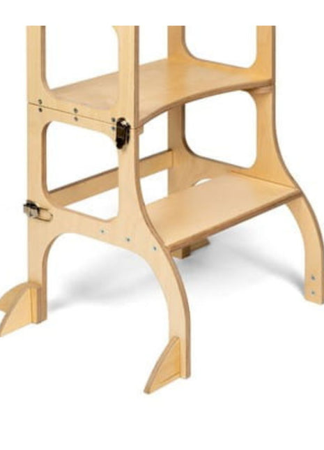 Detail van onderstel en steunpoten van de STEP'n'SIT® 2-in-1 keukentoren naturel met antislipvoeten