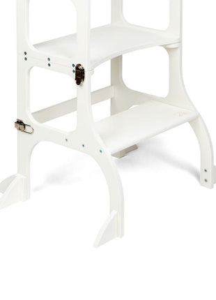 Vrijstaande STEP'n'SIT® 2-in-1 keukentoren wit met steunpoten op witte achtergrond