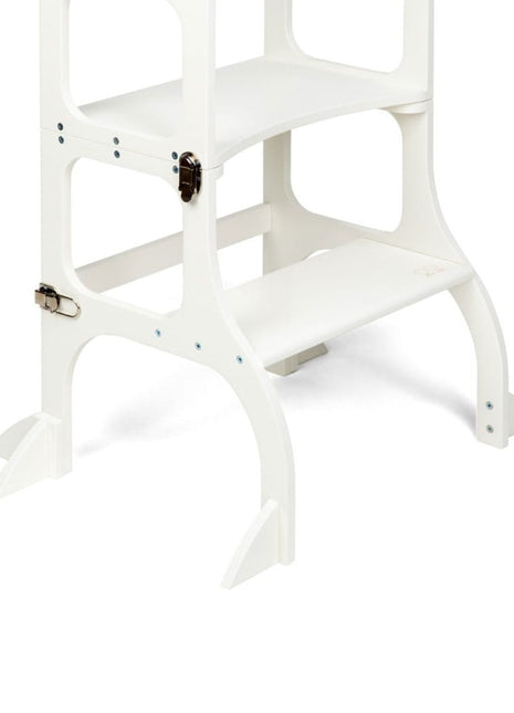 Vrijstaande STEP'n'SIT® 2-in-1 keukentoren wit met steunpoten op witte achtergrond