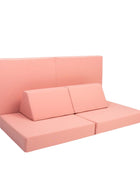 Zalmroze Montessori speelbank van Monboxy in neutrale bankopstelling op witte achtergrond – toont veelzijdigheid van het ontwerp.