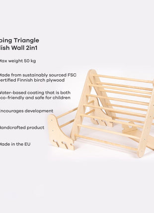 Zweeds klimwand systeem naturel met Engelstalige productinformatie en pictogrammen
